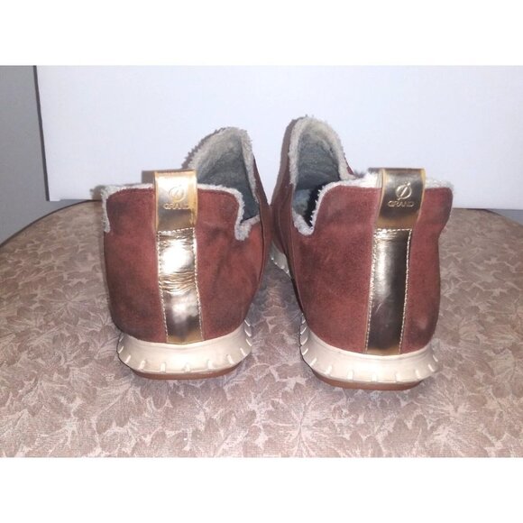 Cole Haan Womens slip-on shoes 9.5M Zerogrand Brown Suede comfy faur fur lined - Picture 4 of 7